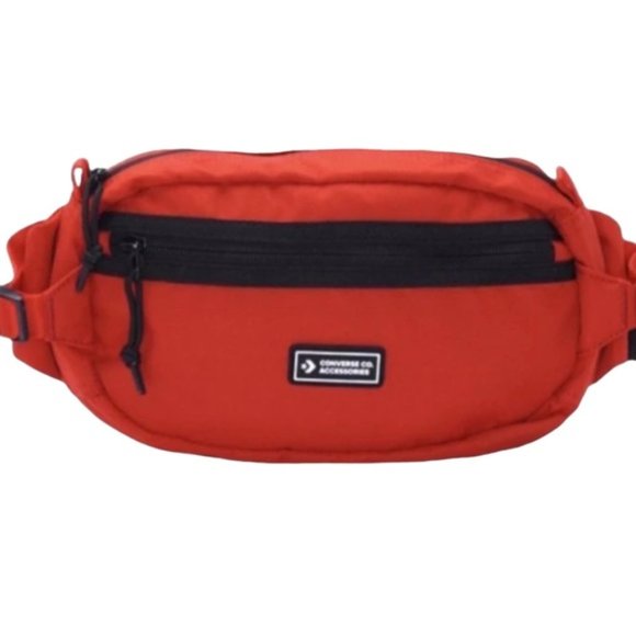 Converse Unisex Sling Pack Black Red Zip Pockets 10022098-A02 - Picture 2 of 5